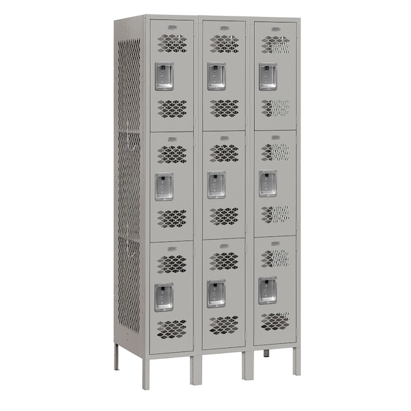 Wardrobe Locker, 36" W, 15" D, 78" H, (3) Wide, (9) Openings, Gray